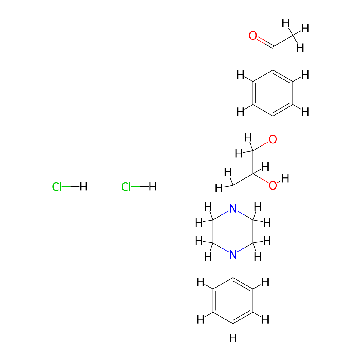 1-(4-(2-Hydroxy-3-(4-phenylpiperazin-1-yl)propoxy)phenyl)ethanone dihydrochloride molecular structure, CAS 1177835-58-3