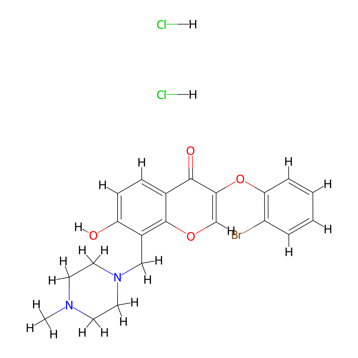 3-(2-bromophenoxy)-7-hydroxy-8-[(4-methylpiperazin-1-yl)methyl]-4H-chromen-4-one dihydrochloride molecular structure, CAS 1177841-12-1