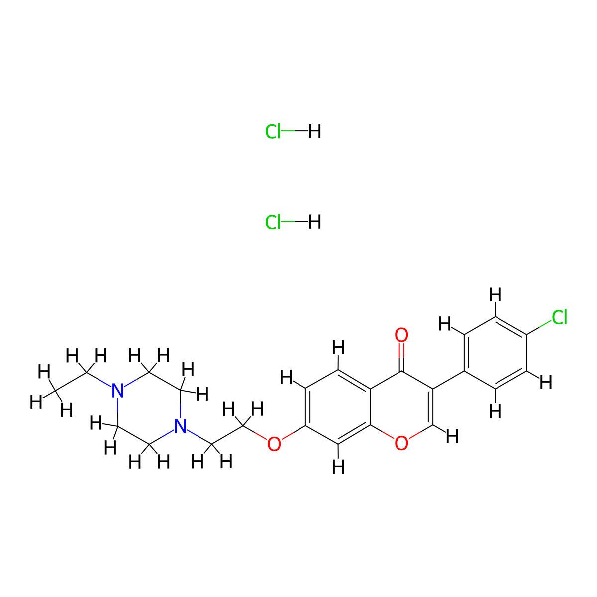 3-(4-chlorophenyl)-7-[2-(4-ethylpiperazin-1-yl)ethoxy]-4H-chromen-4-one dihydrochloride molecular structure, CAS 1177841-63-2