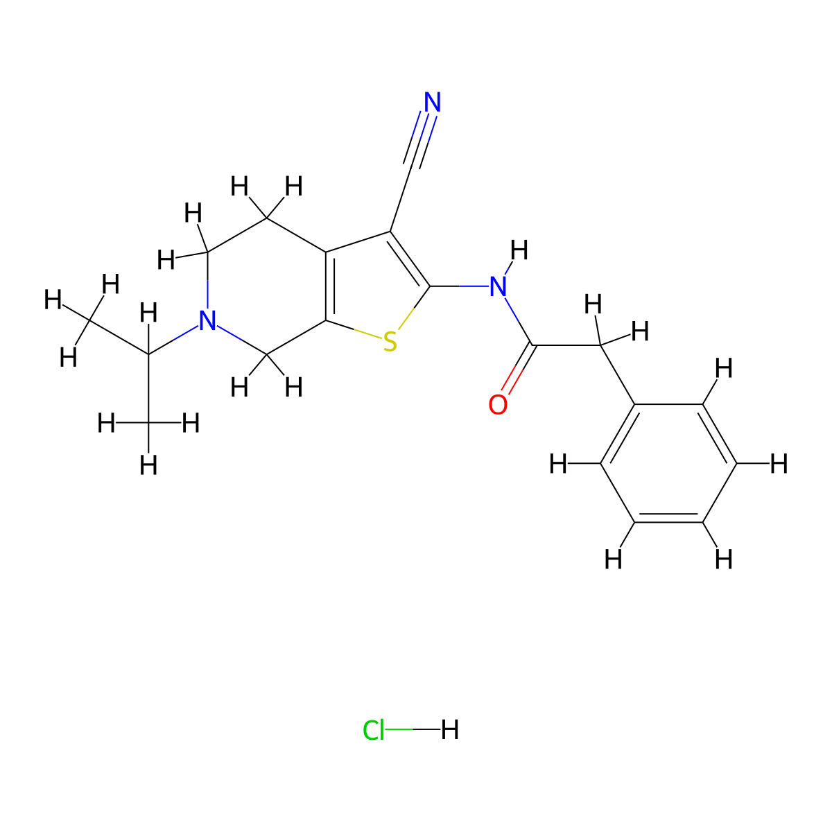 N-[3-cyano-6-(propan-2-yl)-4H,5H,6H,7H-thieno[2,3-c]pyridin-2-yl]-2-phenylacetamide hydrochloride molecular structure, CAS 1177842-39-5