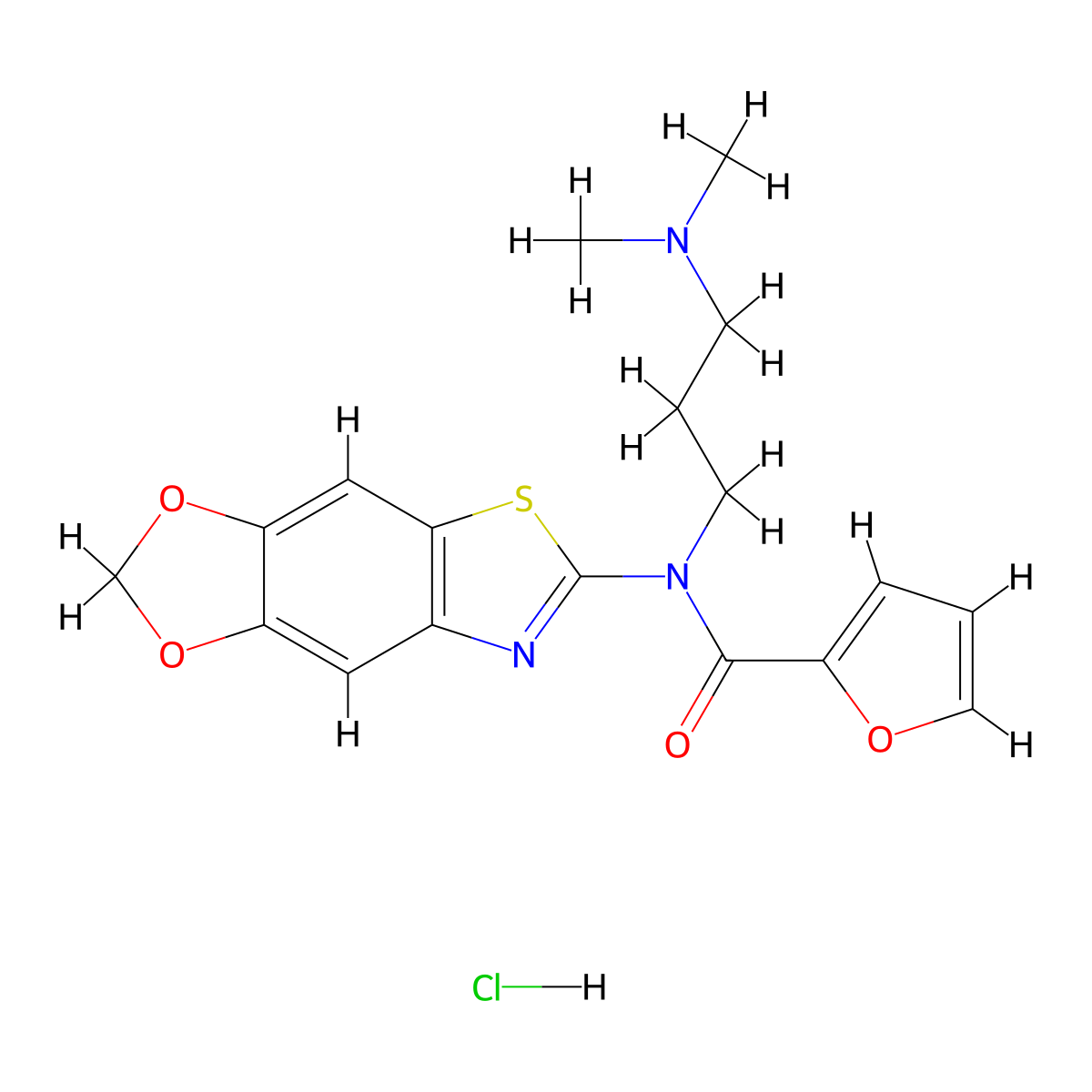N-([1,3]dioxolo[4',5':4,5]benzo[1,2-d]thiazol-6-yl)-N-(3-(dimethylamino)propyl)furan-2-carboxamide hydrochloride molecular structure, CAS 1177857-54-3