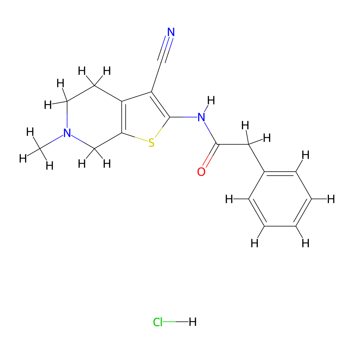 N-(3-cyano-6-methyl-4,5,6,7-tetrahydrothieno[2,3-c]pyridin-2-yl)-2-phenylacetamide hydrochloride molecular structure, CAS 1177870-63-1