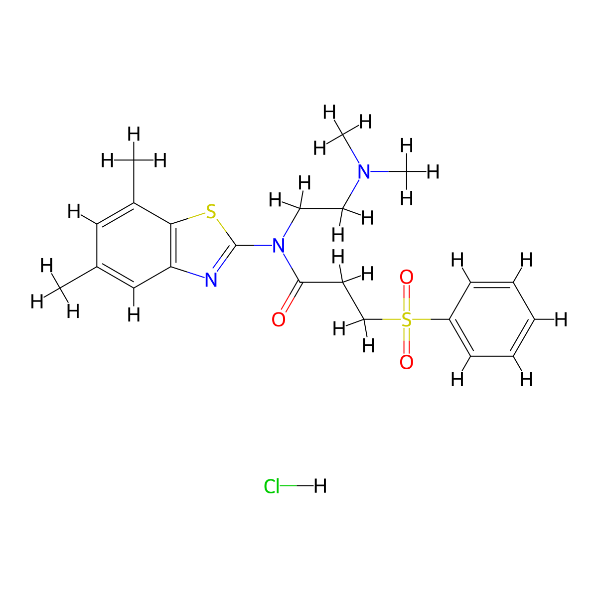 N-(2-(dimethylamino)ethyl)-N-(5,7-dimethylbenzo[d]thiazol-2-yl)-3-(phenylsulfonyl)propanamide hydrochloride molecular structure, CAS 1177873-04-9