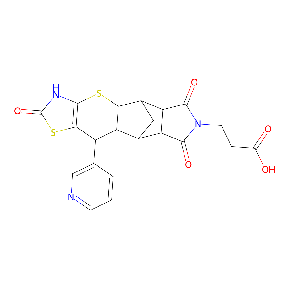 3-((4aR,5R,5aR,8aR,9S)-2,6,8-trioxo-10-(pyridin-3-yl)-2,3,4a,5,5a,6,8a,9,9a,10-decahydro-5,9-methanothiazolo[5',4':5,6]thiopyrano[2,3-f]isoindol-7(8H)-yl)propanoic acid molecular structure, CAS 1177873-69-6