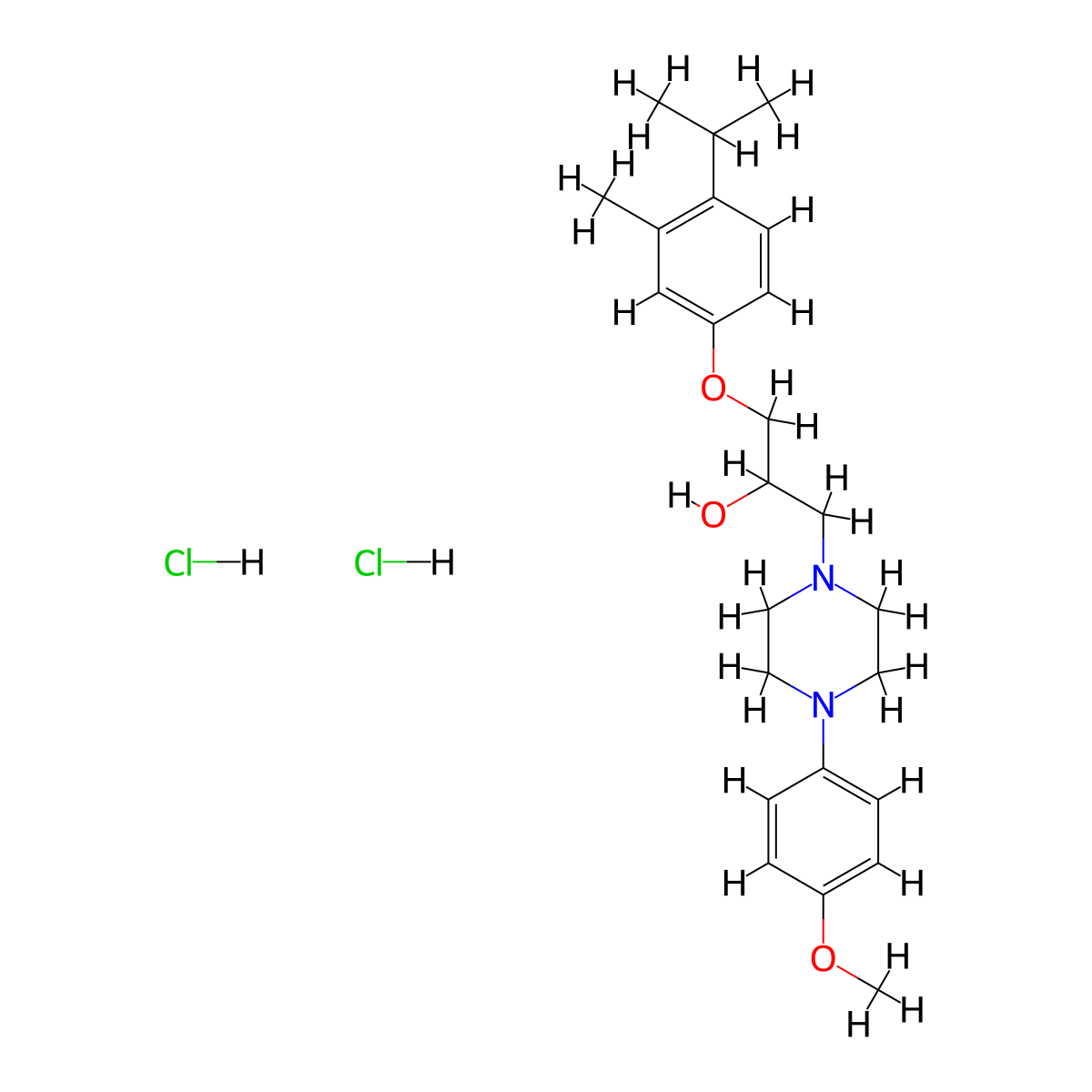 1-(4-Isopropyl-3-methylphenoxy)-3-(4-(4-methoxyphenyl)piperazin-1-yl)propan-2-ol dihydrochloride molecular structure, CAS 1177879-57-0