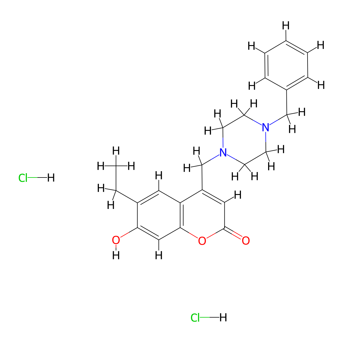 4-[(4-benzylpiperazin-1-yl)methyl]-6-ethyl-7-hydroxy-2H-chromen-2-one dihydrochloride molecular structure, CAS 1177891-06-3