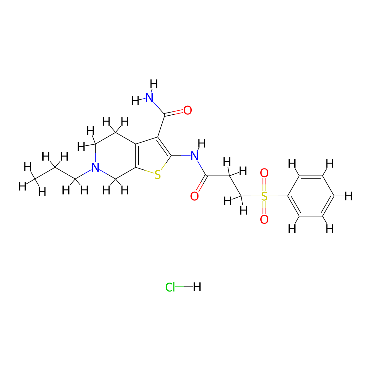 2-(3-(Phenylsulfonyl)propanamido)-6-propyl-4,5,6,7-tetrahydrothieno[2,3-c]pyridine-3-carboxamide hydrochloride molecular structure, CAS 1177895-42-9
