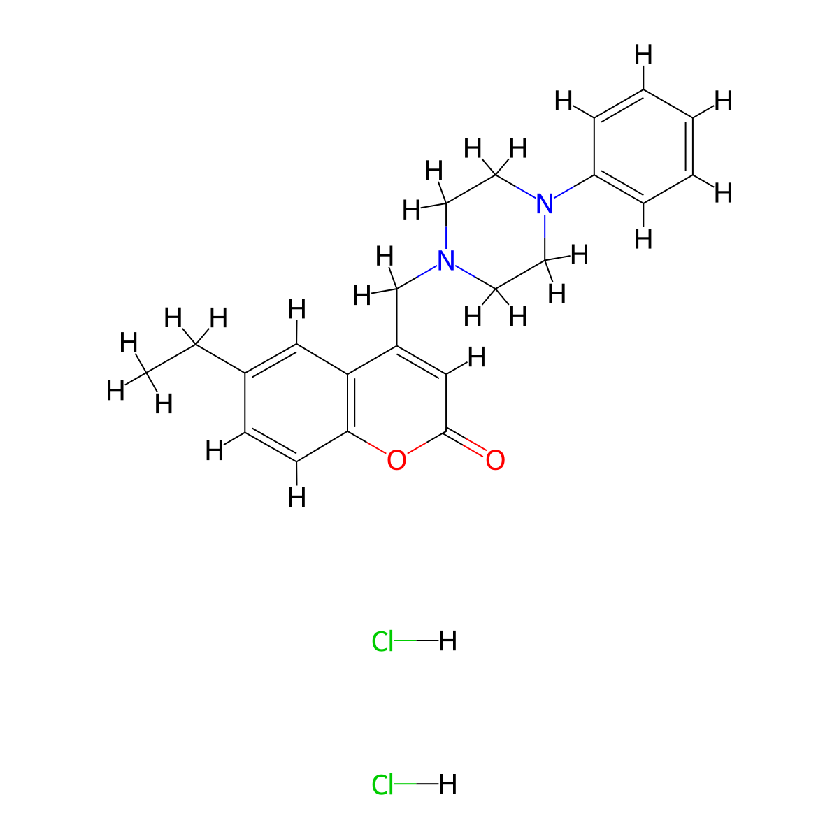 6-ethyl-4-((4-phenylpiperazin-1-yl)methyl)-2H-chromen-2-one dihydrochloride molecular structure, CAS 1177911-44-2