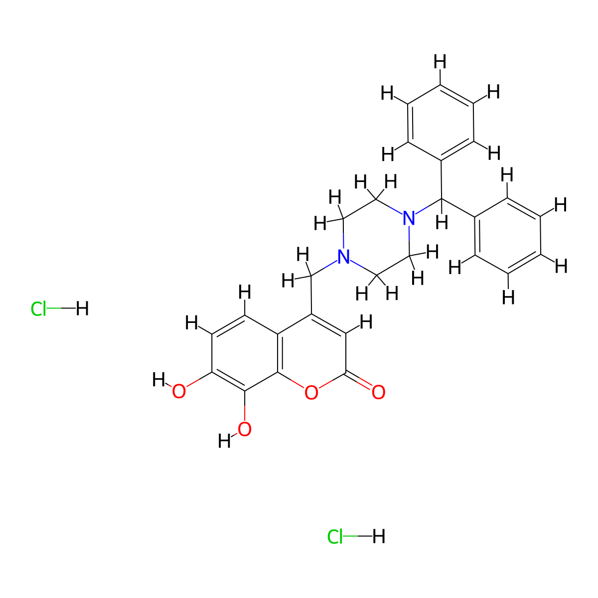 4-((4-benzhydrylpiperazin-1-yl)methyl)-7,8-dihydroxy-2H-chromen-2-one dihydrochloride molecular structure, CAS 1177916-16-3