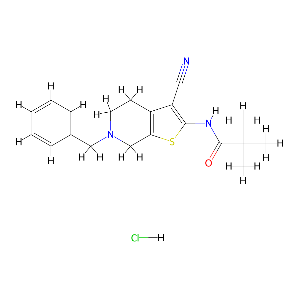 N-(6-benzyl-3-cyano-4,5,6,7-tetrahydrothieno[2,3-c]pyridin-2-yl)pivalamide hydrochloride molecular structure, CAS 1177919-28-6