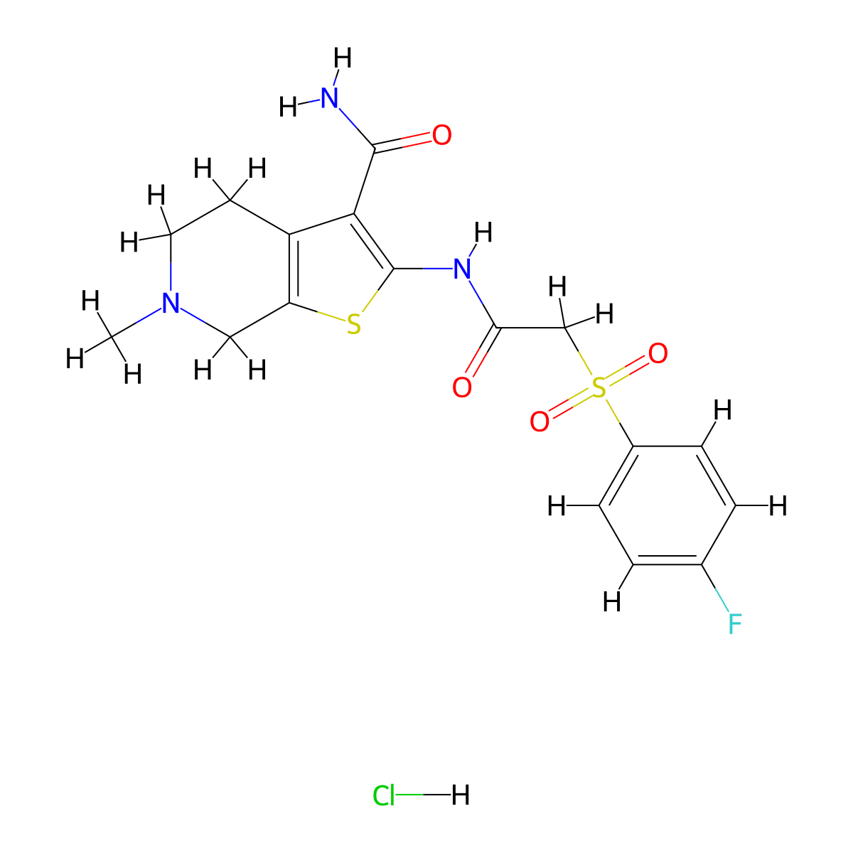 2-(2-((4-Fluorophenyl)sulfonyl)acetamido)-6-methyl-4,5,6,7-tetrahydrothieno[2,3-c]pyridine-3-carboxamide hydrochloride molecular structure, CAS 1177921-02-6