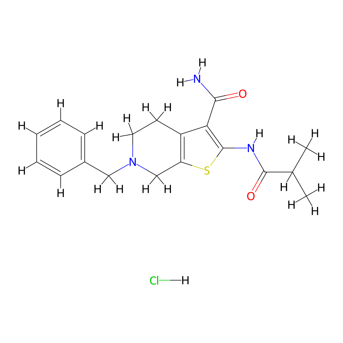 6-Benzyl-2-isobutyramido-4,5,6,7-tetrahydrothieno[2,3-c]pyridine-3-carboxamide hydrochloride molecular structure, CAS 1177921-51-5