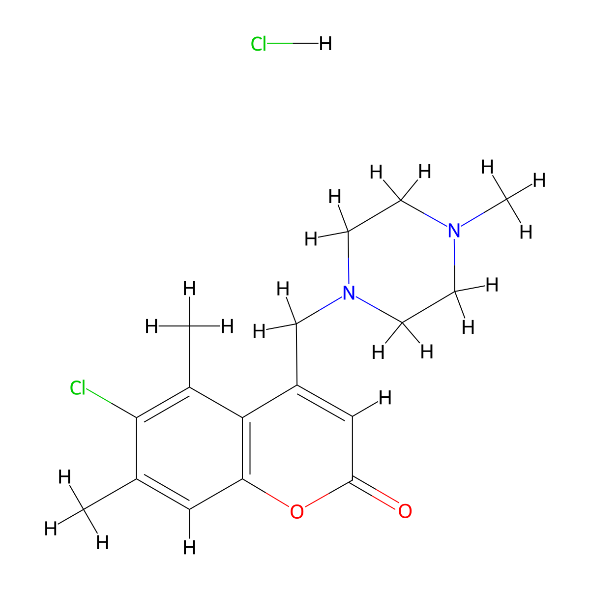 6-chloro-5,7-dimethyl-4-[(4-methylpiperazin-1-yl)methyl]-2H-chromen-2-one hydrochloride molecular structure, CAS 1177922-21-2