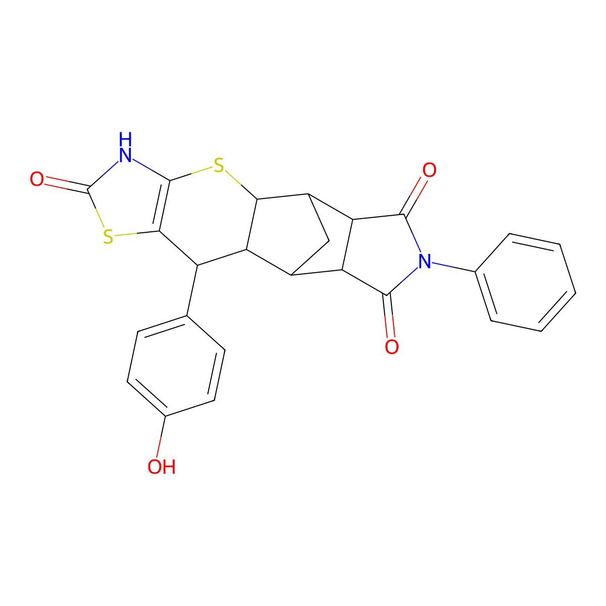 (4aR,5R,5aR,8aR,9S)-10-(4-hydroxyphenyl)-7-phenyl-5,5a,8a,9,9a,10-hexahydro-5,9-methanothiazolo[5',4':5,6]thiopyrano[2,3-f]isoindole-2,6,8(3H,4aH,7H)-trione molecular structure, CAS 1177935-01-1