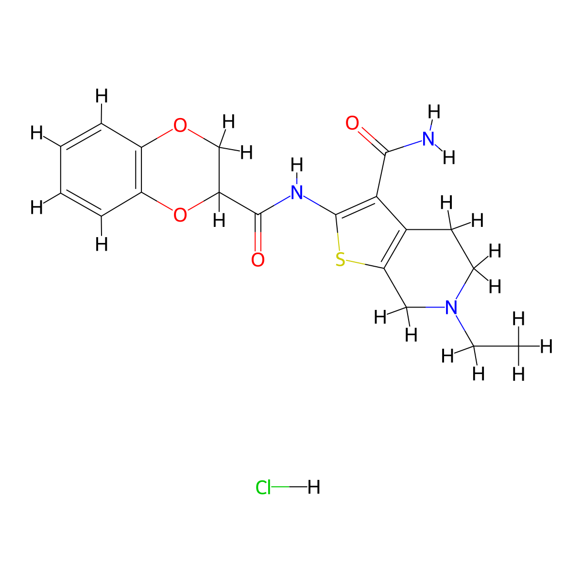 2-(2,3-Dihydrobenzo[b][1,4]dioxine-2-carboxamido)-6-ethyl-4,5,6,7-tetrahydrothieno[2,3-c]pyridine-3-carboxamide hydrochloride molecular structure, CAS 1177940-84-9