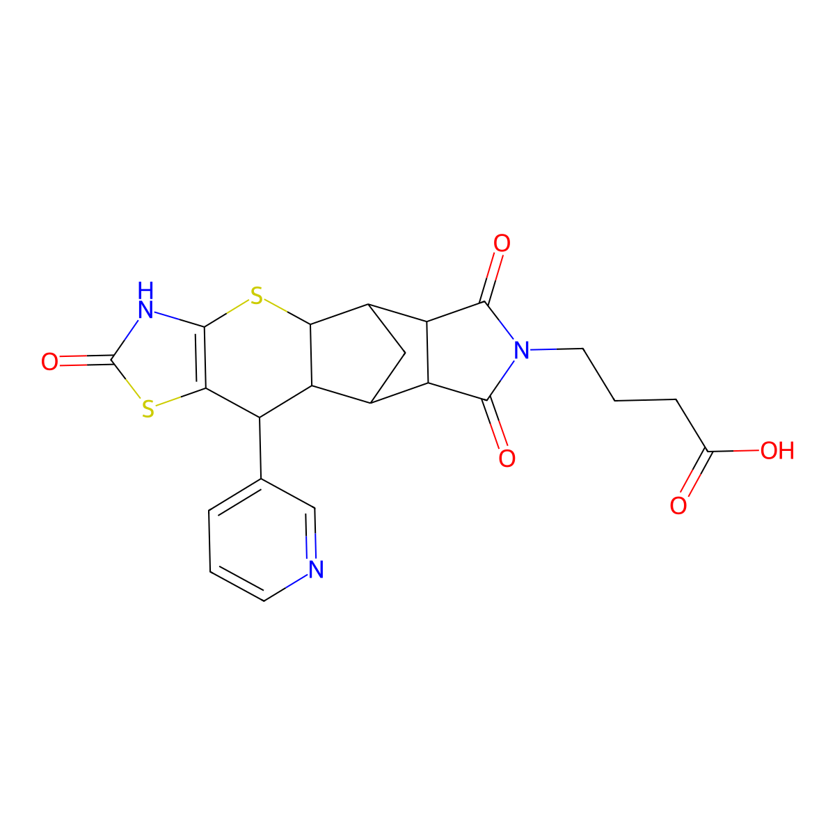 4-((4aR,5R,5aR,8aR,9S)-2,6,8-trioxo-10-(pyridin-3-yl)-2,3,4a,5,5a,6,8a,9,9a,10-decahydro-5,9-methanothiazolo[5',4':5,6]thiopyrano[2,3-f]isoindol-7(8H)-yl)butanoic acid molecular structure, CAS 1177960-37-0