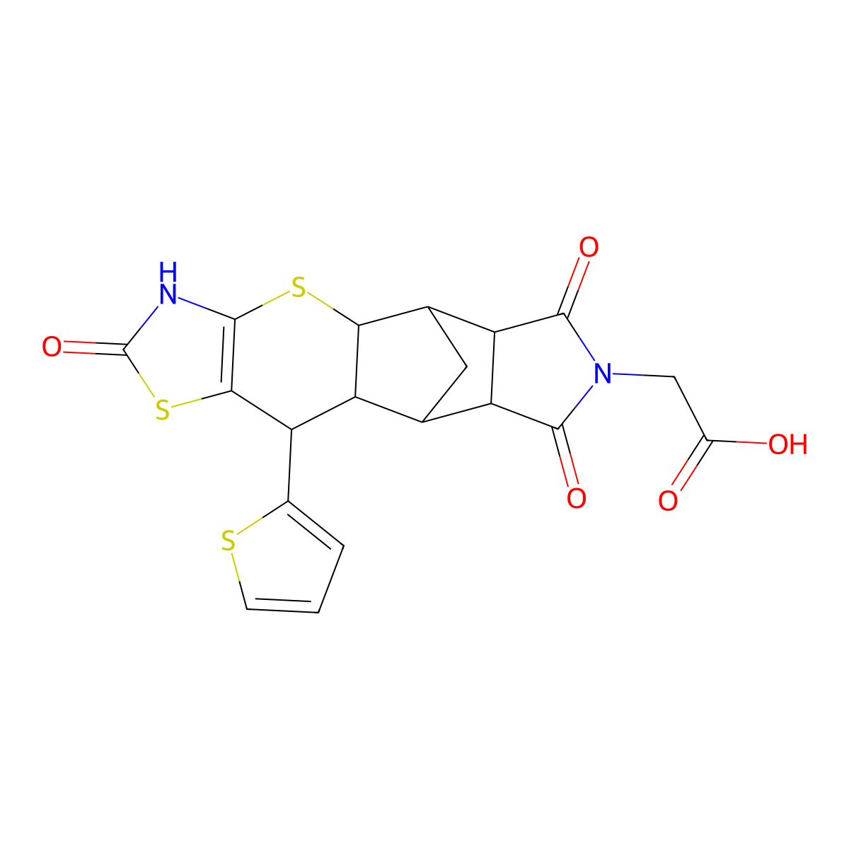 (2,6,8-trioxo-10-thien-2-yl-3,4a,5,5a,6,8,8a,9,9a,10-decahydro-5,9-methano[1,3]thiazolo[5',4':5,6]thiopyrano[2,3-f]isoindol-7(2H)-yl)acetic acid molecular structure, CAS 1177960-50-7