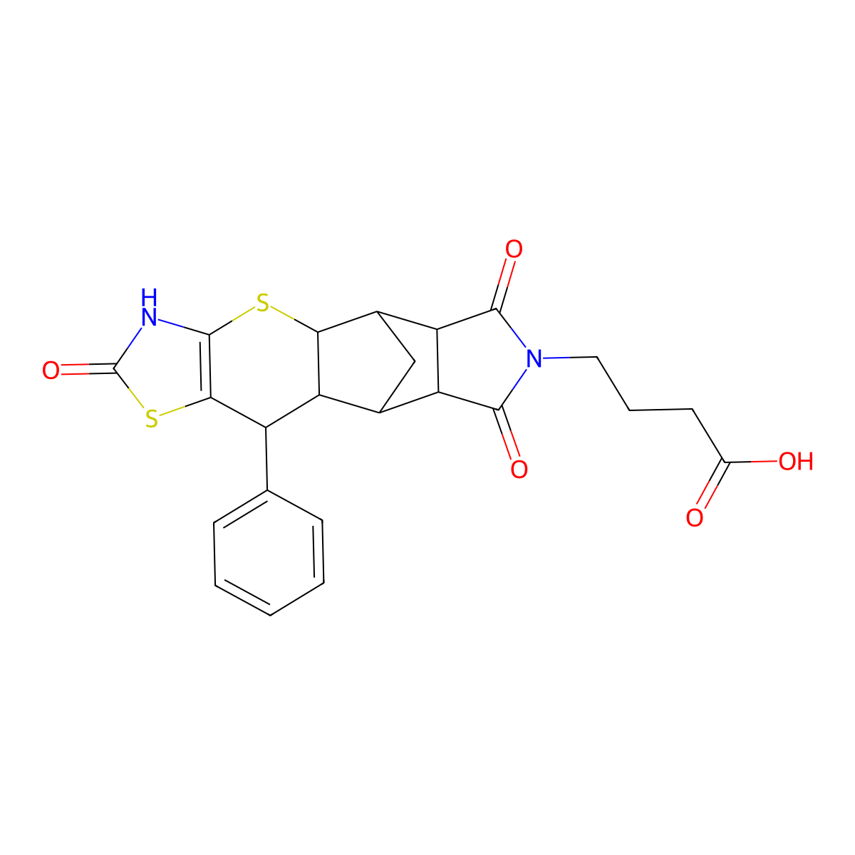 4-((4aR,5R,5aR,8aR,9S)-2,6,8-trioxo-10-phenyl-2,3,4a,5,5a,6,8a,9,9a,10-decahydro-5,9-methanothiazolo[5',4':5,6]thiopyrano[2,3-f]isoindol-7(8H)-yl)butanoic acid molecular structure, CAS 1177971-14-0