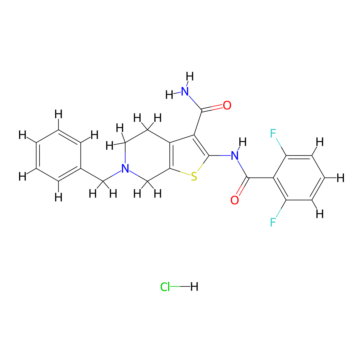 6-Benzyl-2-(2,6-difluorobenzamido)-4,5,6,7-tetrahydrothieno[2,3-c]pyridine-3-carboxamide hydrochloride molecular structure, CAS 1177977-21-7
