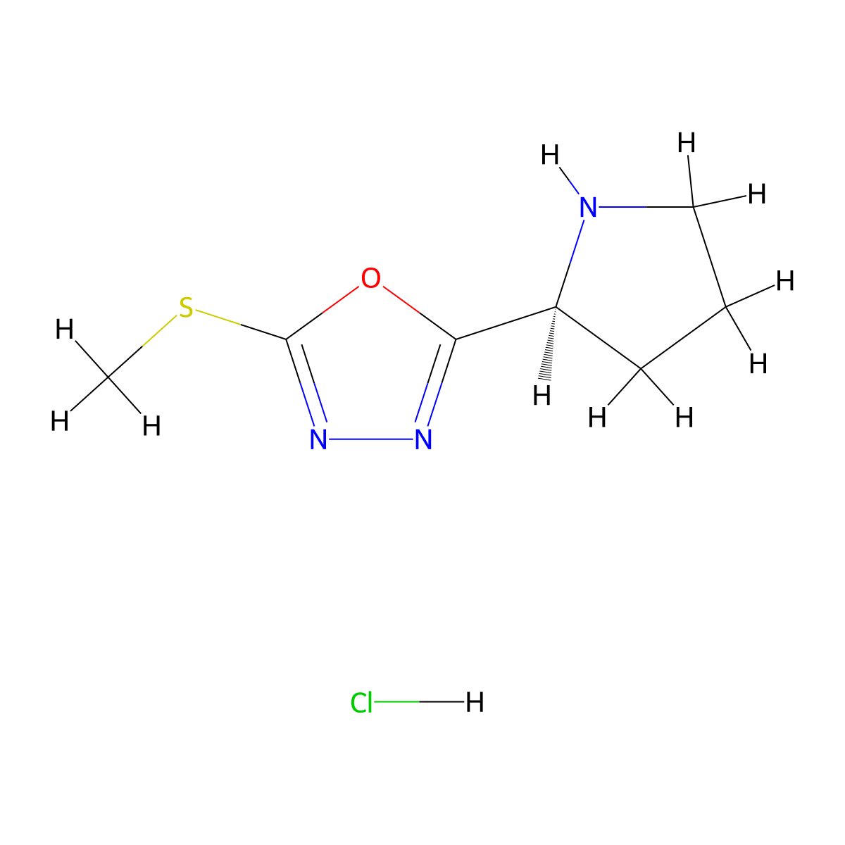 2-(methylsulfanyl)-5-[(2S)-pyrrolidin-2-yl]-1,3,4-oxadiazole hydrochloride molecular structure, CAS 1177985-05-5