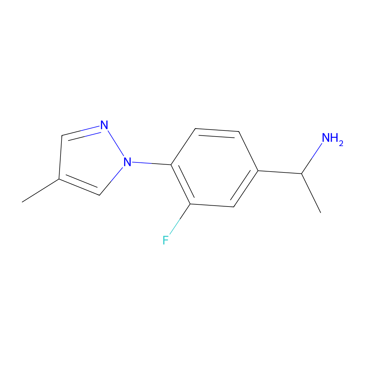 1-[3-Fluoro-4-(4-methyl-1H-pyrazol-1-yl)phenyl]ethan-1-amine molecular structure, CAS 1178010-82-6