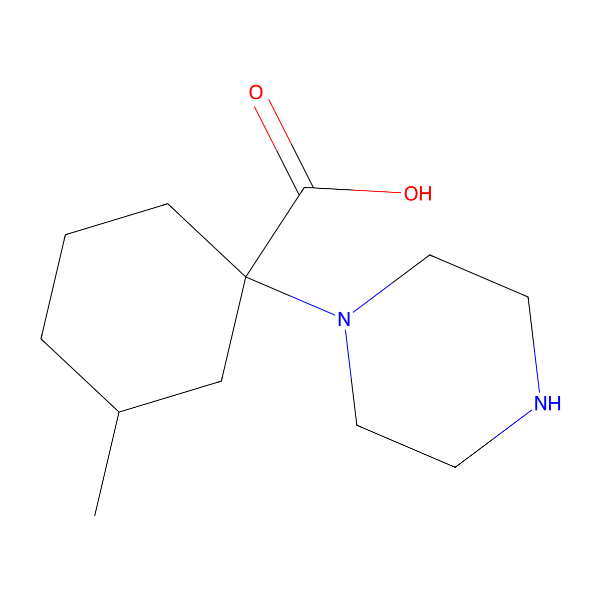 3-Methyl-1-(piperazin-1-yl)cyclohexane-1-carboxylic acid molecular structure, CAS 1178034-01-9