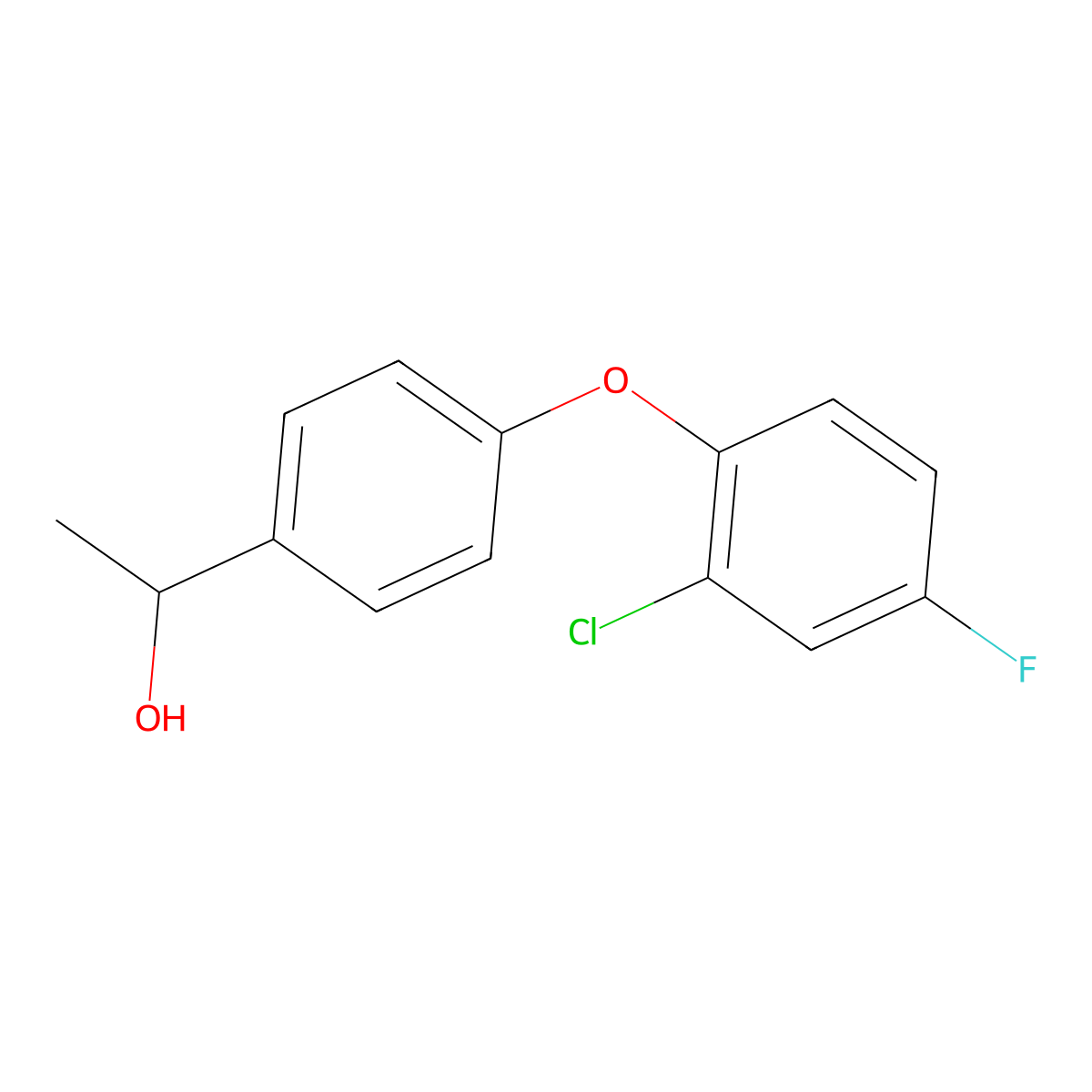 1-[4-(2-Chloro-4-fluorophenoxy)phenyl]ethan-1-ol molecular structure, CAS 1178039-67-2