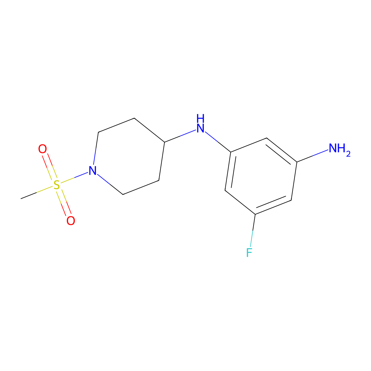 5-fluoro-1-N-(1-methanesulfonylpiperidin-4-yl)benzene-1,3-diamine molecular structure, CAS 1178096-53-1