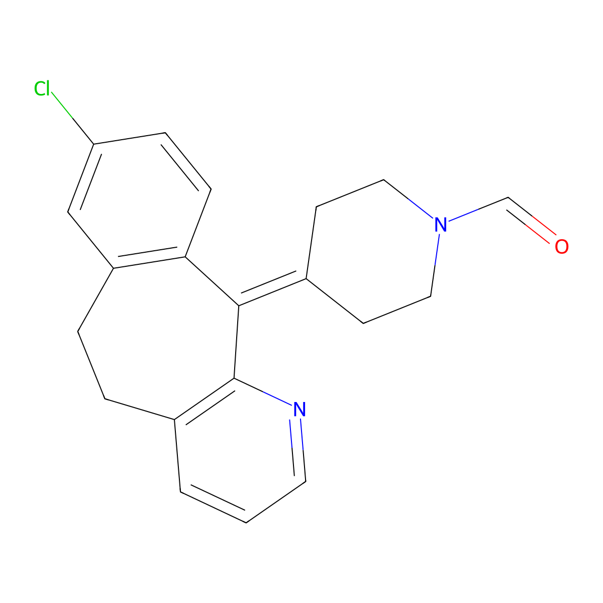 1-Piperidinecarboxaldehyde, 4-(8-chloro-5,6-dihydro-11H-benzo(5,6)cyclohepta(1,2-b)pyridin-11-ylidene)- molecular structure, CAS 117810-61-4