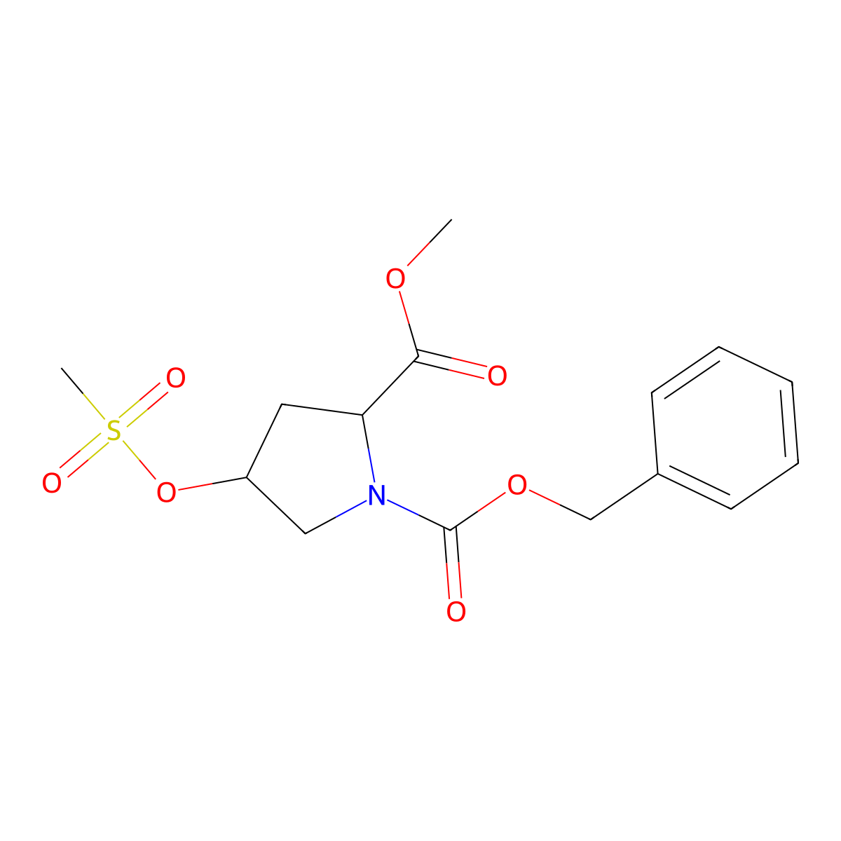 (2S,4R)-1-Benzyl 2-methyl 4-((methylsulfonyl)oxy)pyrrolidine-1,2-dicarboxylate molecular structure, CAS 117811-78-6