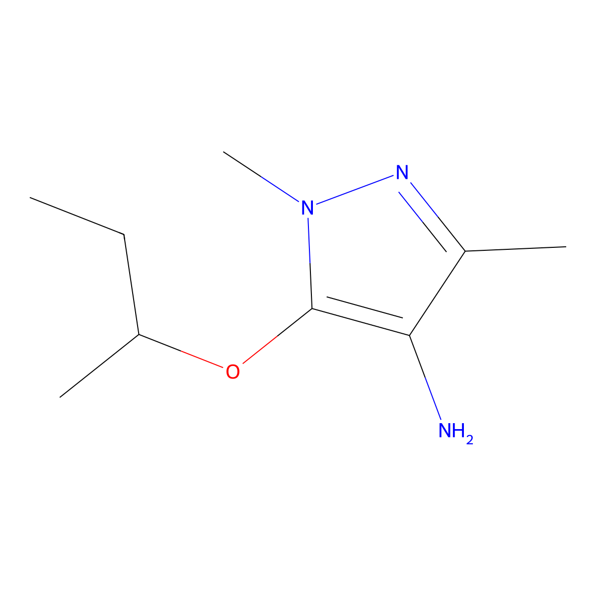 5-(butan-2-yloxy)-1,3-dimethyl-1H-pyrazol-4-amine molecular structure, CAS 1178128-63-6