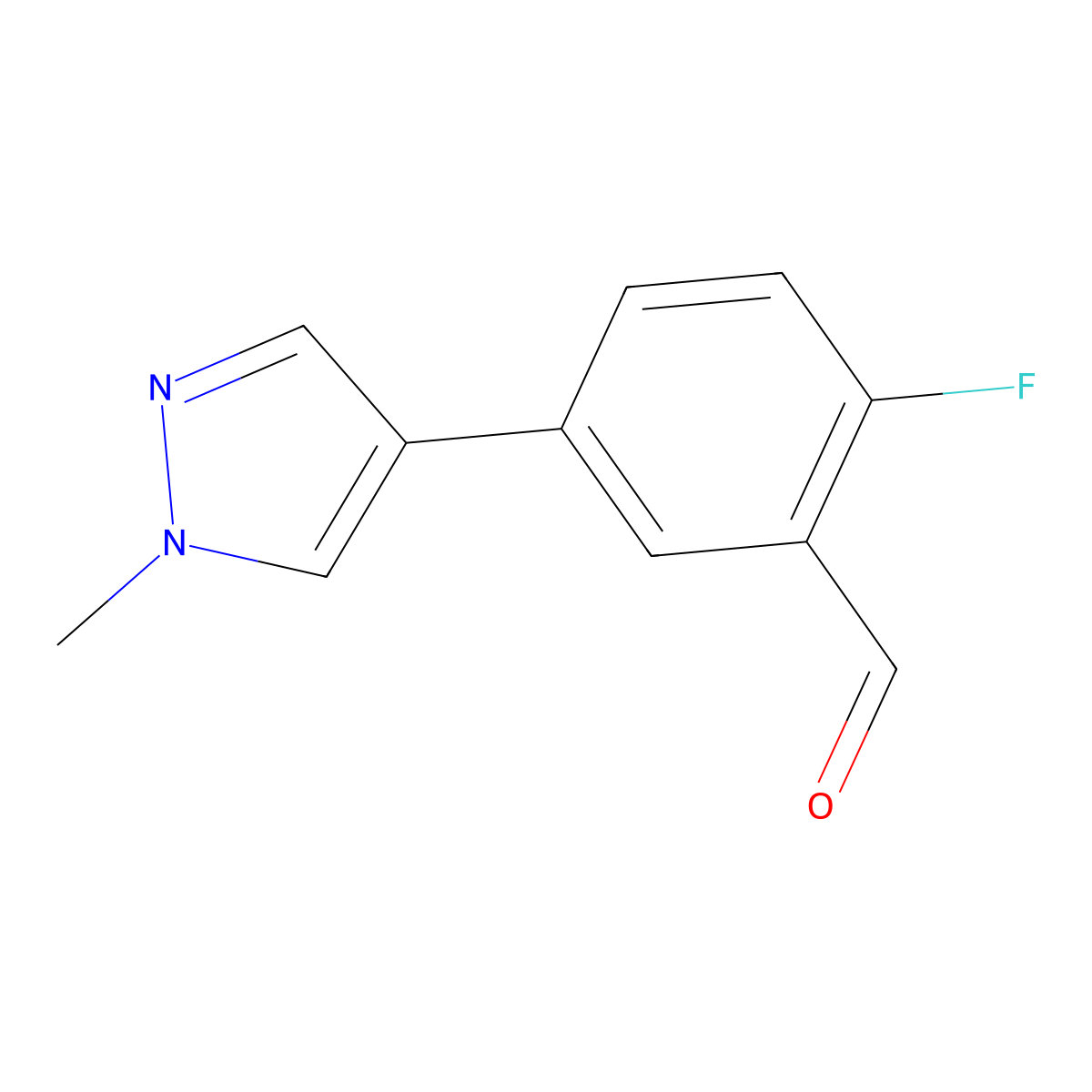 2-fluoro-5-(1-methyl-1H-pyrazol-4-yl)benzaldehyde molecular structure, CAS 1178154-66-9