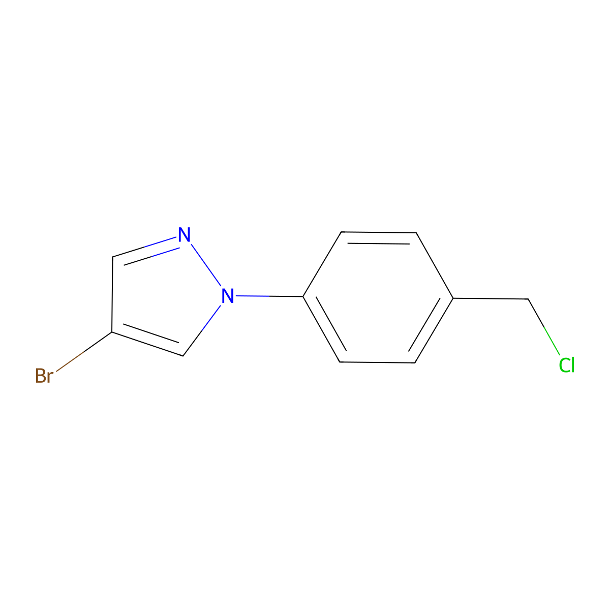 4-bromo-1-(4-(chloromethyl)phenyl)-1H-pyrazole molecular structure, CAS 1178169-30-6
