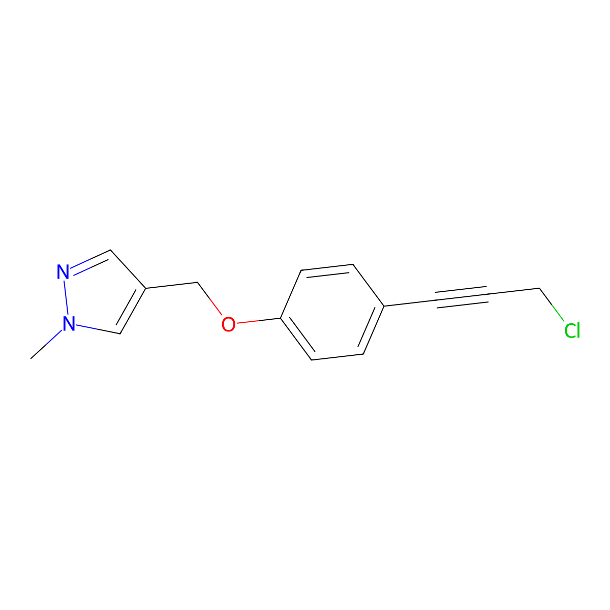 4-((4-(3-Chloroprop-1-yn-1-yl)phenoxy)methyl)-1-methyl-1H-pyrazole molecular structure, CAS 1178208-11-1