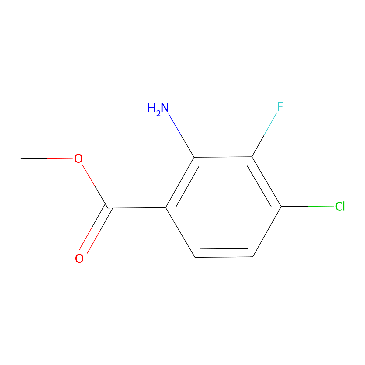 Methyl 2-amino-4-chloro-3-fluorobenzoate molecular structure, CAS 1178262-32-2