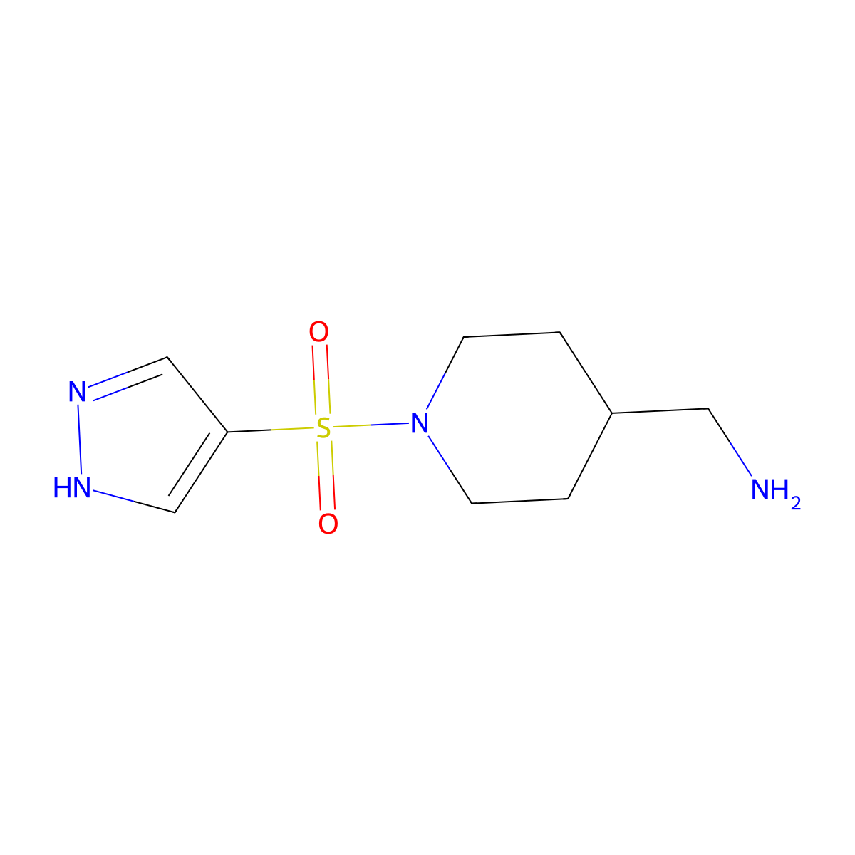 [1-(1H-pyrazole-4-sulfonyl)piperidin-4-yl]methanamine molecular structure, CAS 1178275-73-4