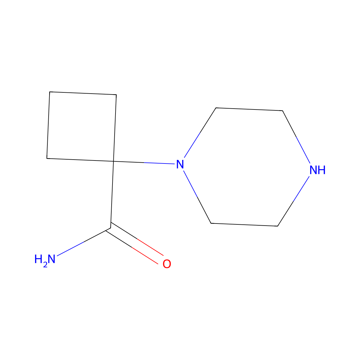 1-(Piperazin-1-yl)cyclobutane-1-carboxamide molecular structure, CAS 1178286-86-6