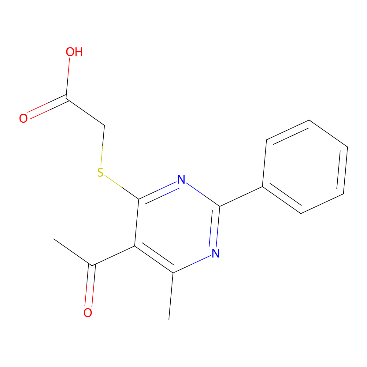 [(5-Acetyl-6-methyl-2-phenylpyrimidin-4-yl)sulfanyl]acetic acid molecular structure, CAS 117831-31-9