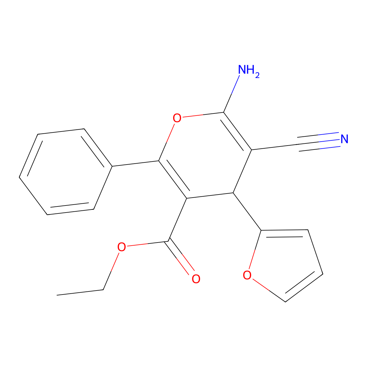 ethyl 6-amino-5-cyano-4-(furan-2-yl)-2-phenyl-4H-pyran-3-carboxylate molecular structure, CAS 117833-10-0