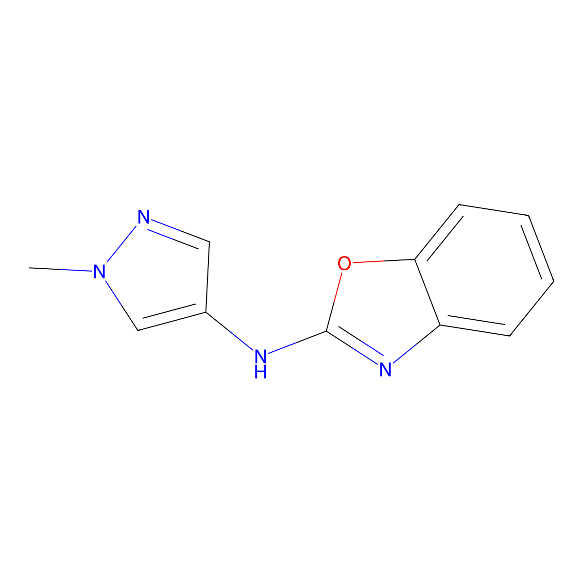 N-(1-methyl-1H-pyrazol-4-yl)-1,3-benzoxazol-2-amine molecular structure, CAS 1178344-09-6
