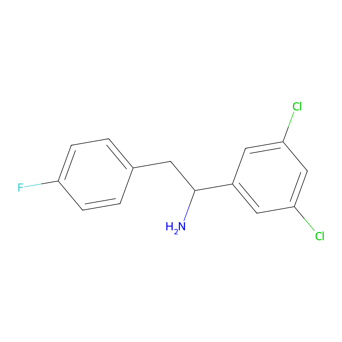 1-(3,5-Dichlorophenyl)-2-(4-fluorophenyl)ethan-1-amine molecular structure, CAS 1178396-15-0