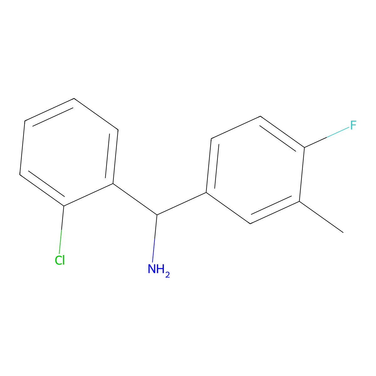 (2-Chlorophenyl)(4-fluoro-3-methylphenyl)methanamine molecular structure, CAS 1178418-95-5