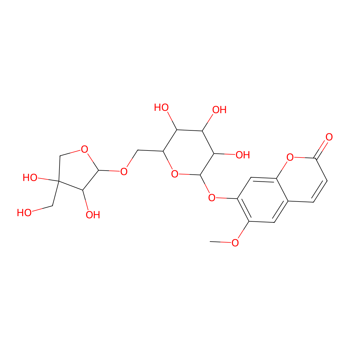 7-[6-[[3,4-Dihydroxy-4-(hydroxymethyl)oxolan-2-yl]oxymethyl]-3,4,5-trihydroxyoxan-2-yl]oxy-6-methoxychromen-2-one molecular structure, CAS 117842-09-8
