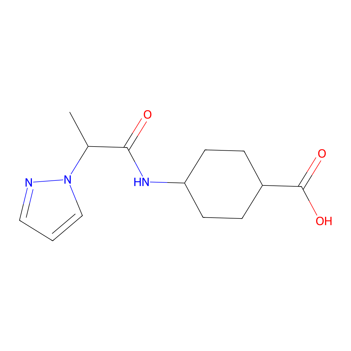4-[2-(1H-pyrazol-1-yl)propanamido]cyclohexane-1-carboxylic acid molecular structure, CAS 1178436-08-2