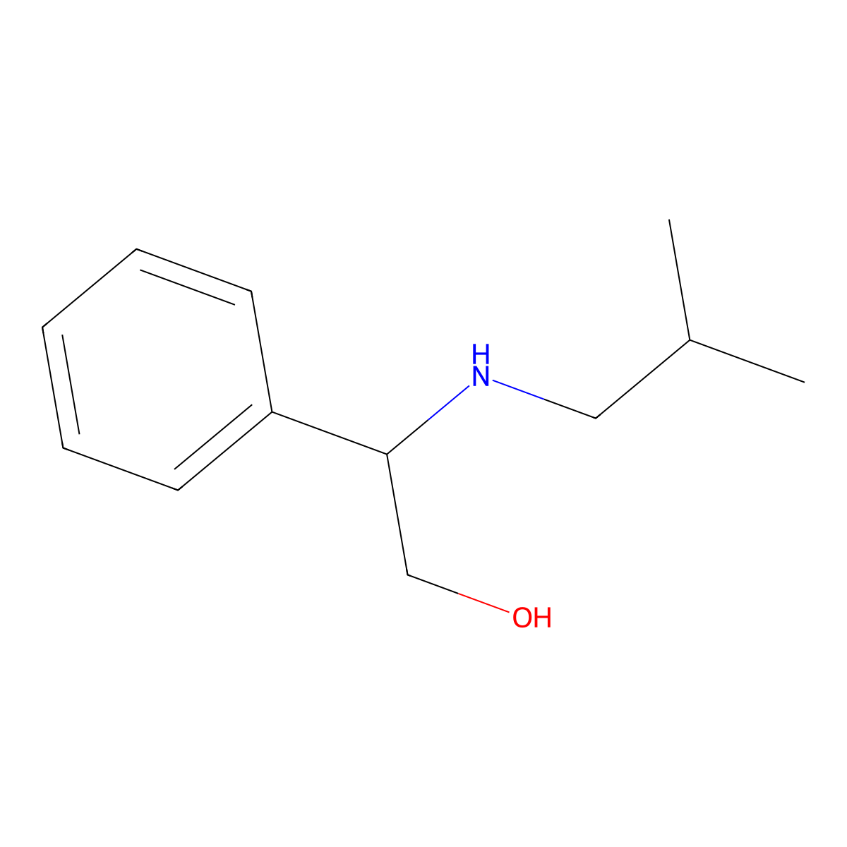 2-[(2-Methylpropyl)amino]-2-phenylethan-1-ol molecular structure, CAS 1178436-51-5