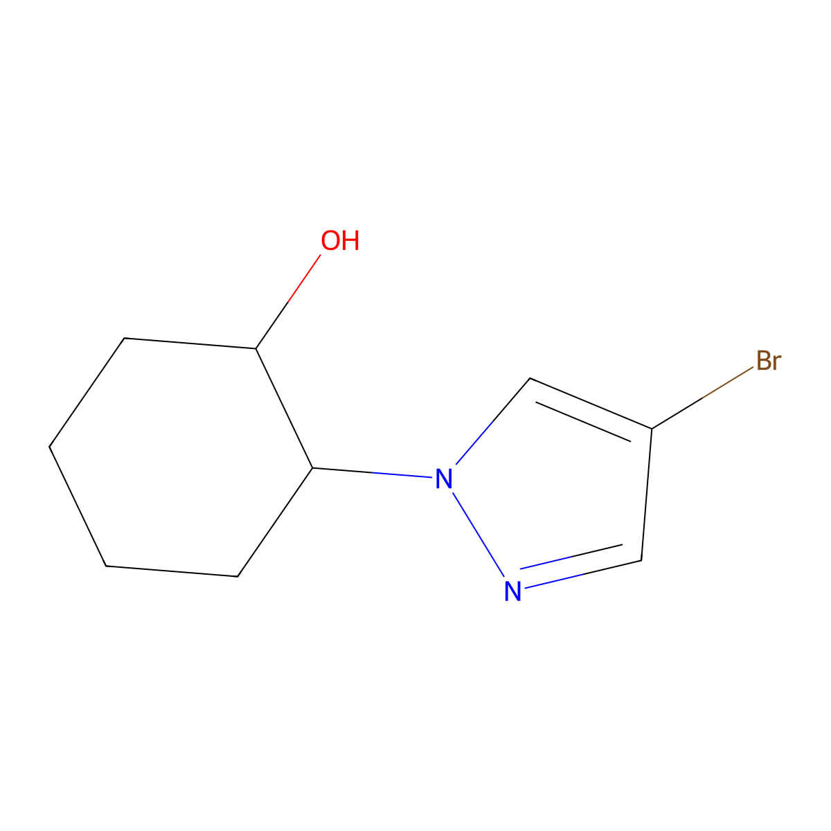 2-(4-bromo-1H-pyrazol-1-yl)cyclohexan-1-ol molecular structure, CAS 1178448-70-8