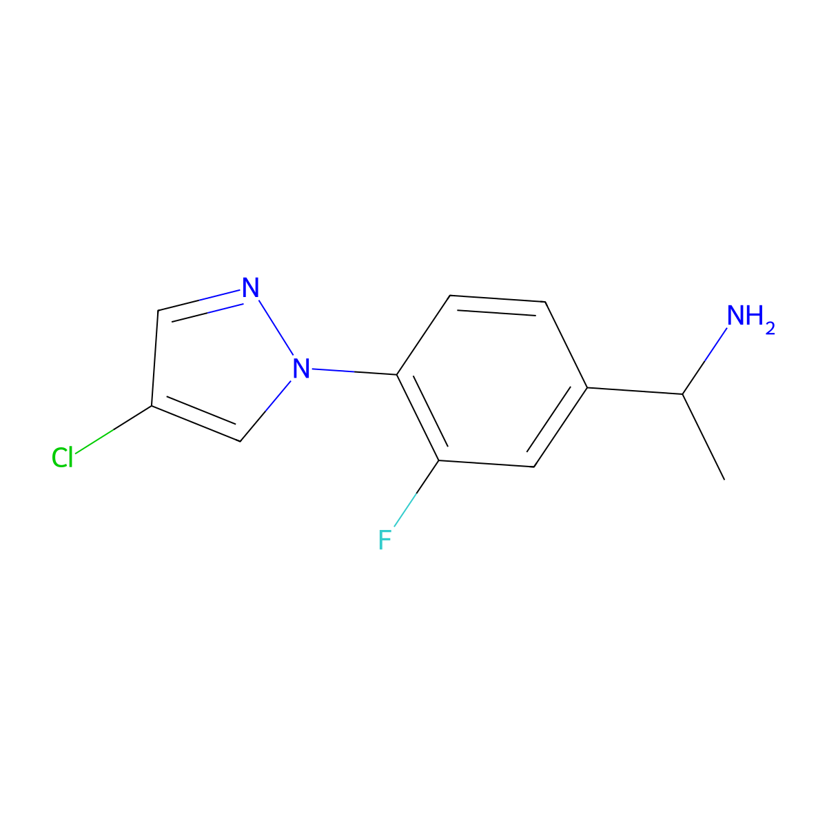 1-[4-(4-chloro-1H-pyrazol-1-yl)-3-fluorophenyl]ethan-1-amine molecular structure, CAS 1178482-37-5