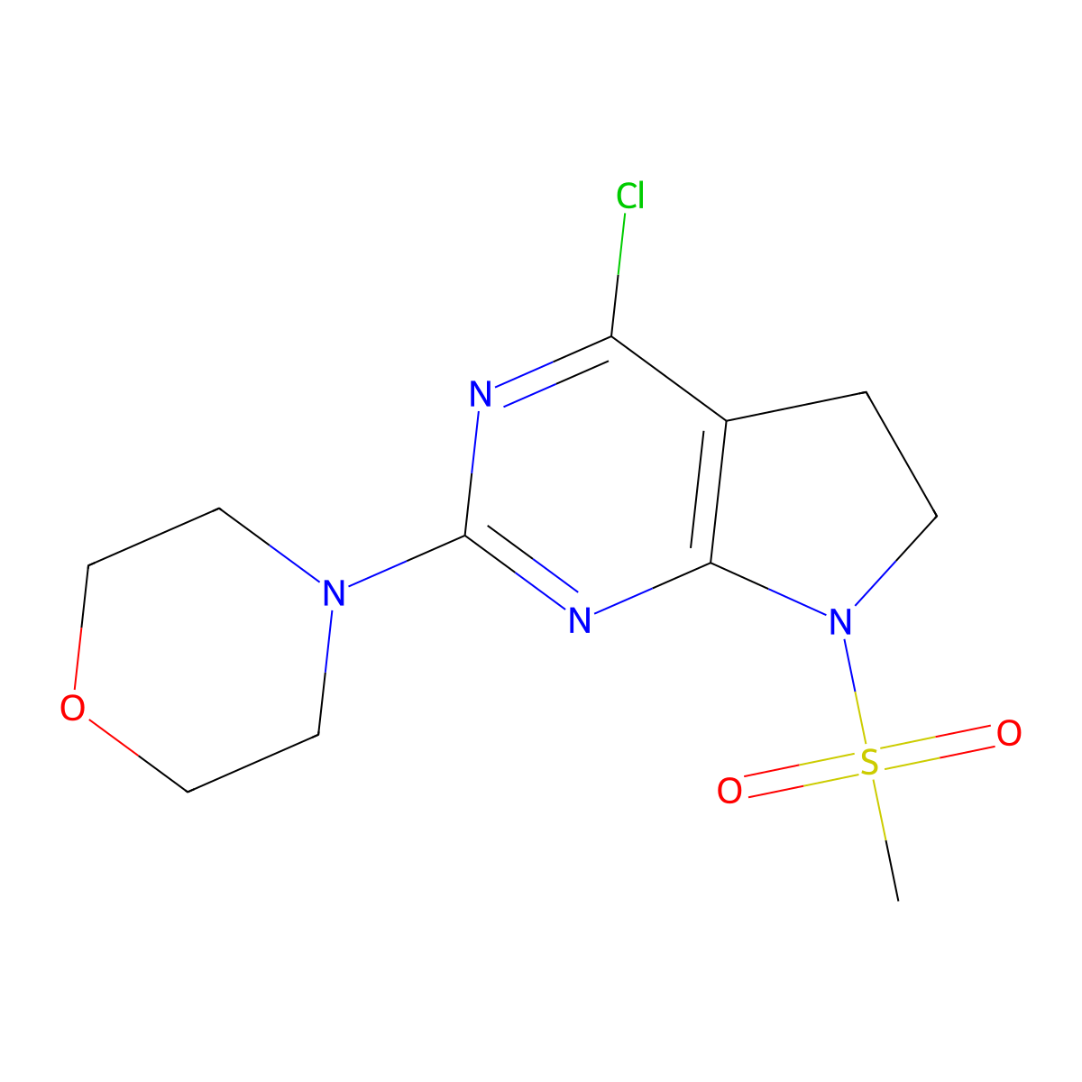 4-(4-Chloro-7-(methylsulfonyl)-6,7-dihydro-5H-pyrrolo[2,3-d]pyrimidin-2-yl)morpholine molecular structure, CAS 1178564-27-6