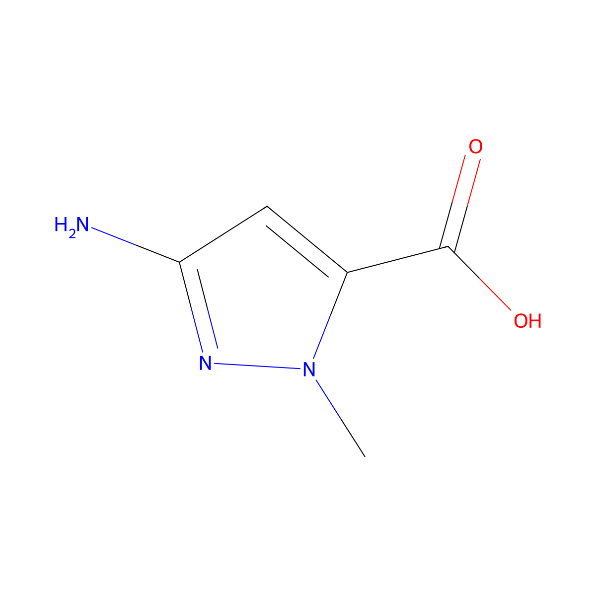 3-amino-1-methyl-1H-pyrazole-5-carboxylic acid molecular structure, CAS 117860-54-5