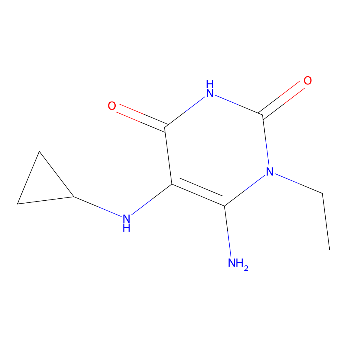 6-Amino-5-(cyclopropylamino)-1-ethylpyrimidine-2,4(1H,3H)-dione molecular structure, CAS 1178638-55-5